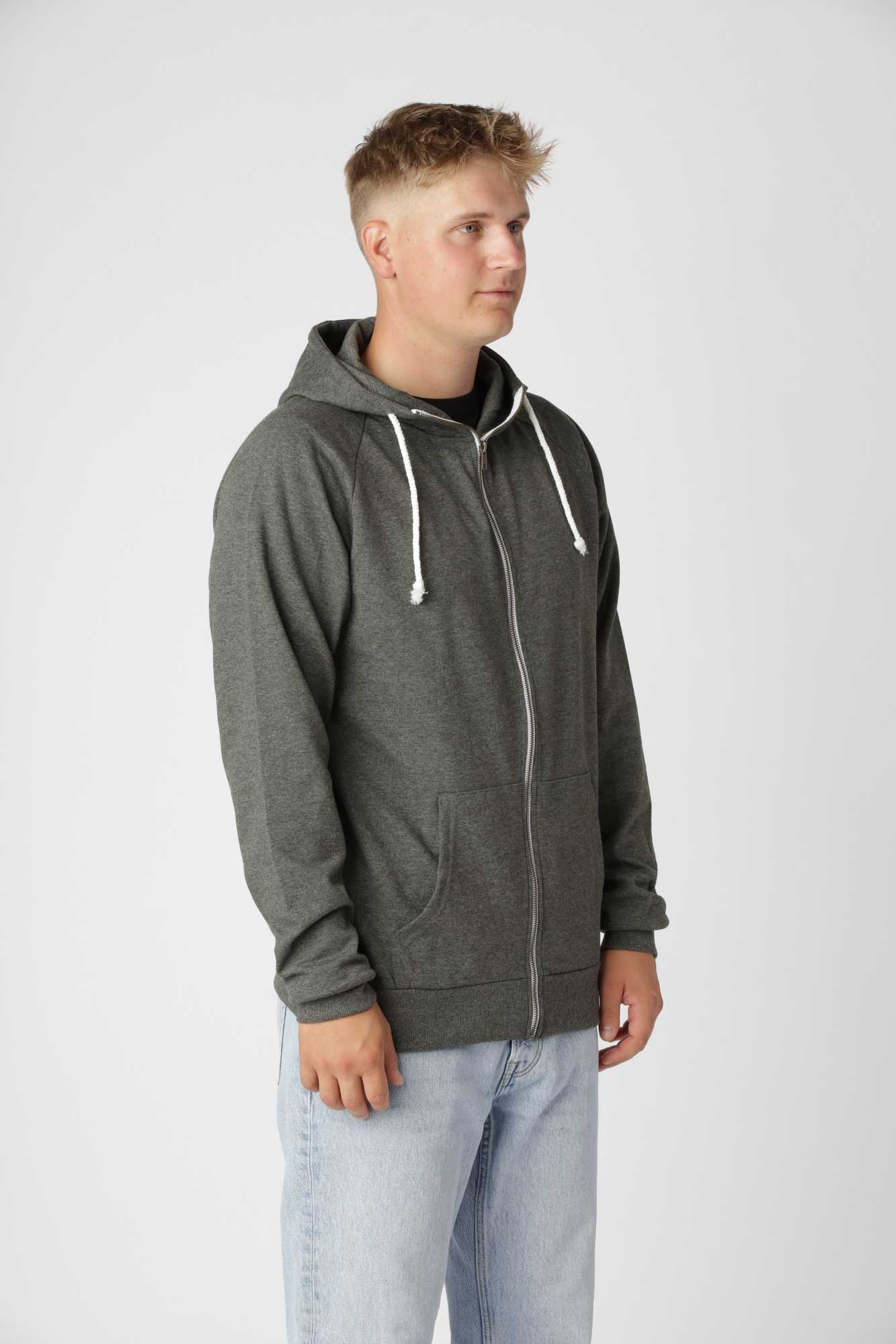 Basic zip-up hoodie i Meleret Grøn i slidstærk bomulds- og polyesterblanding.