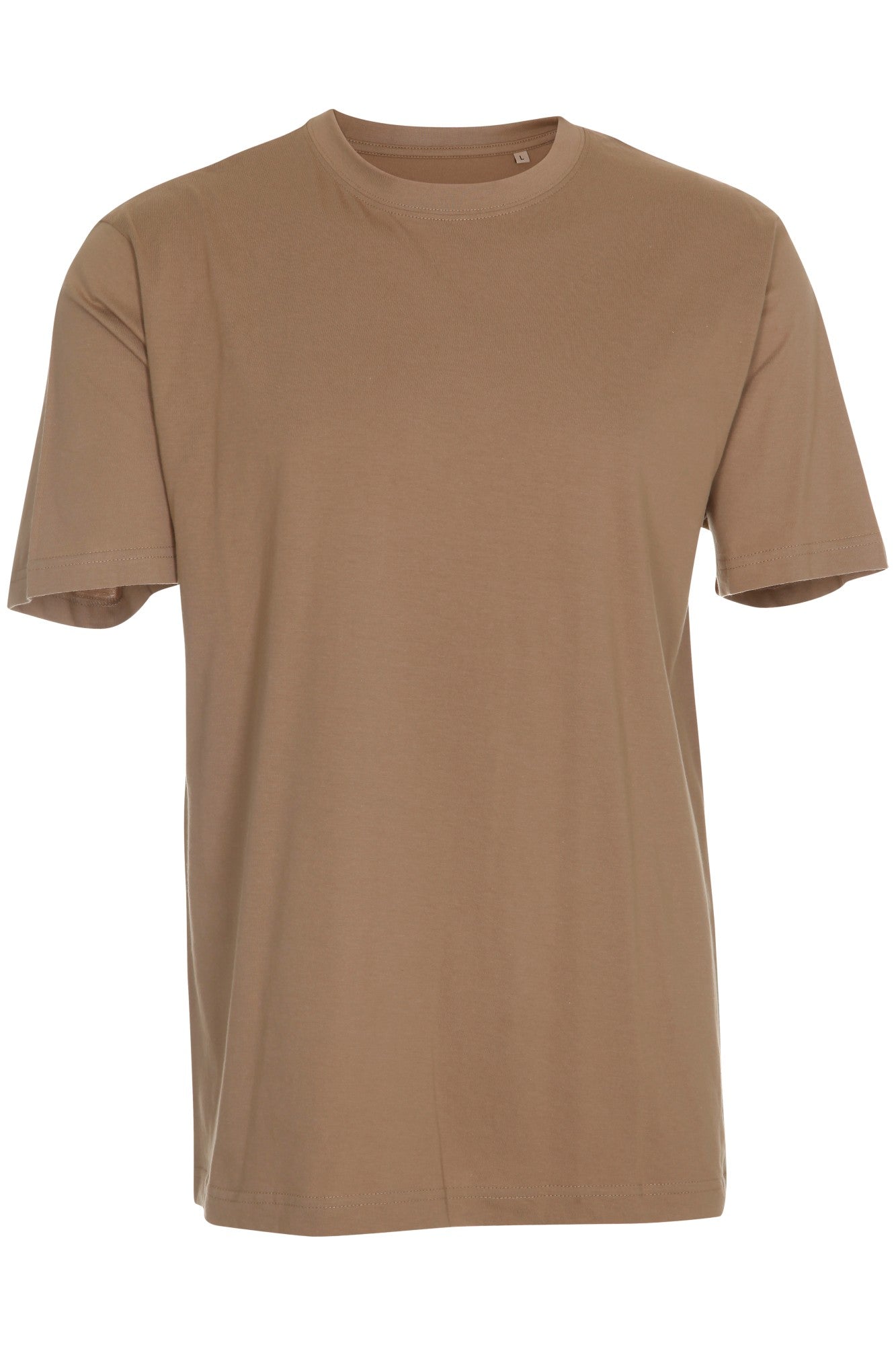 Basic t-shirt i farven Khaki i økologisk bomuld med rund hals og afslappet pasform