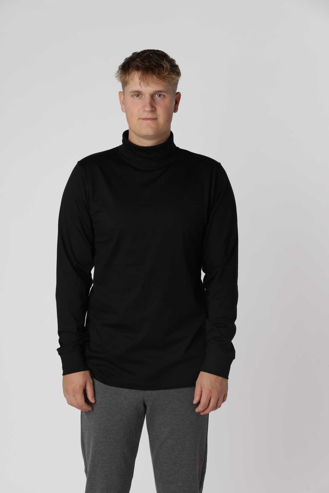 Sort Turtleneck T-shirt i blød bomuldsblanding med behagelig pasform til hverdag og formelt brug.
