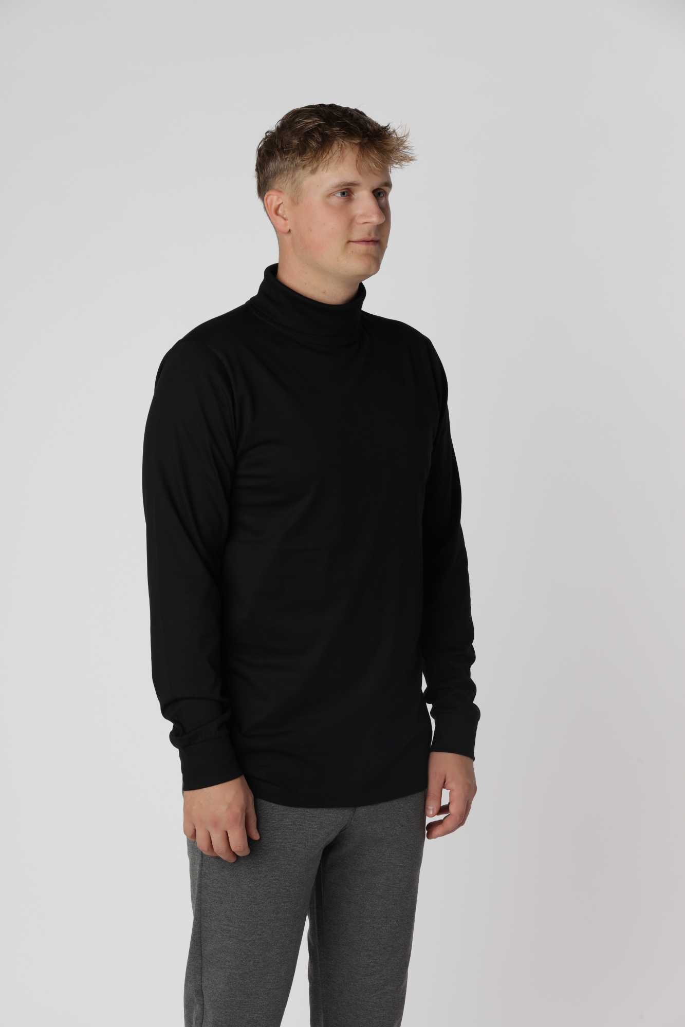 Klassisk Sort Turtleneck T-shirt til mænd, designet med høj hals for et stilrent og tidløst look.