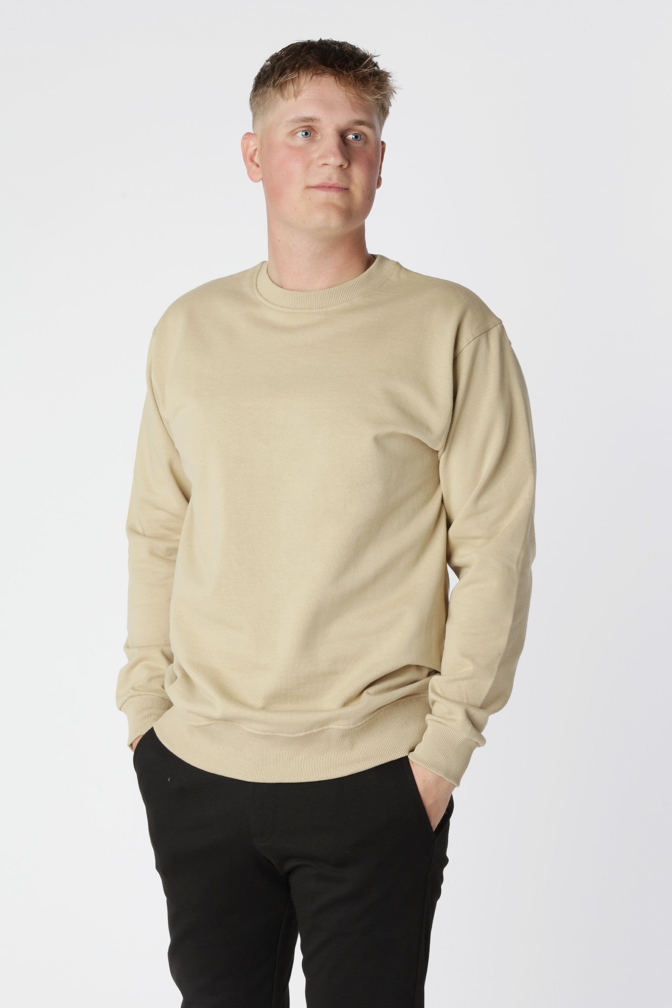 Essential sweatshirt i farven Sand med klassisk rund hals og afslappet pasform